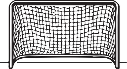 Minimalist Line Art Depicting Isolated Soccer Goal with a Net Black Outline and Red Line