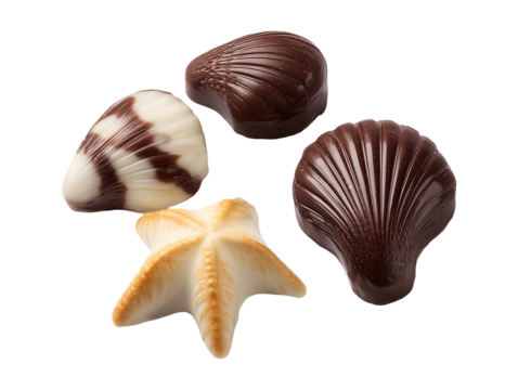 Collection set of seashell chocolates isolated on transparent or white background, png