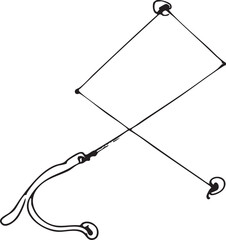 Minimalist Line Drawing Of a Kite with Handle and Strings on White Paper Surface