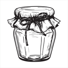  Hand-Drawn Sketch of an Empty Glass Jar with a Cloth Cover