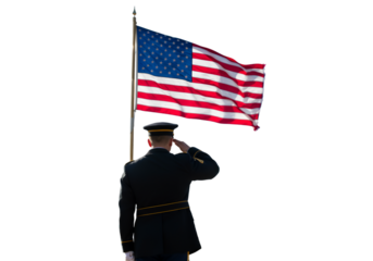 Isolated Photo Of American Soldier Saluting The Flag On Transparent Background