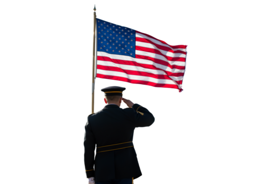Isolated Photo Of American Soldier Saluting The Flag On Transparent Background