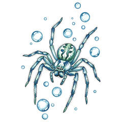Blue Spider Bubbles Watercolor Sublimation