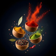 Suspended Spices in Motion Against Dark Background