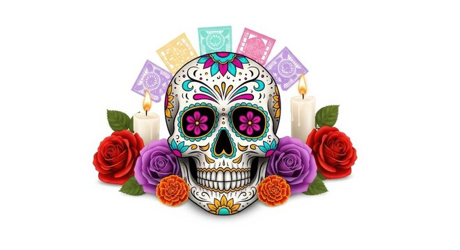 Colorful Decorated Sugar Skull Symbolizes Dia de los Muertos Celebration