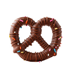 Isolated Photo Of Chocolate Pretzel With Colorful Sprinkles On Transparent Background