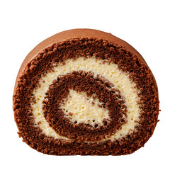 Isolated Photo Of Chocolate Roll Cake Dessert With Cream Filling On Black Background