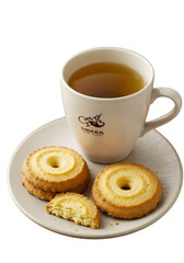 Isolated Photo of Cookies and Tea Cup with Plate and Transparent Background