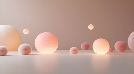 Soft Blush Glow with Floating Fluffy Orbs &ndash; Minimal Abstract Light Art.
