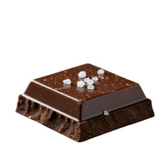Isolated Photo Of Dark Chocolate Square With Salt On Transparent Background