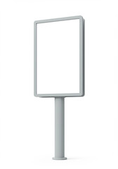 Obraz premium A modern, minimalist billboard with a blank white screen stands tall on a pole, isolated on a white background