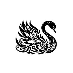 Obraz premium Elegant Black Swan with Intricate Floral Swirls and Feathers.