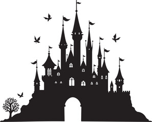 Obraz premium Haunted Castle Night Silhouette Design Bundle