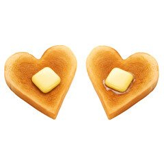 Isolated Photo Of Heart Shaped Toast With Butter On Transparent Background