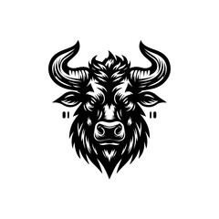 Fototapeta premium Fierce Black Bull Head with Stylized Horns and Mane.