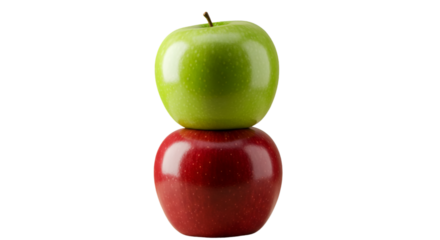 Isolated Photo Of Two Apples Stacked One Red And One Green With Black Background