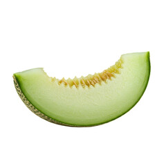 Isolated Photo Of A Fresh Green Melon Slice With A Bite Mark Transparent Background