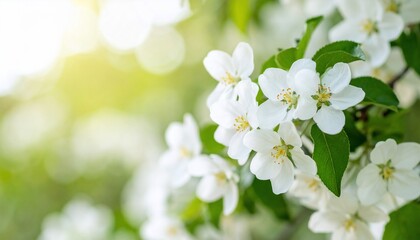 Stunning Blossoms: Delicate White Apple Tree Flowers in Spring Sunlight