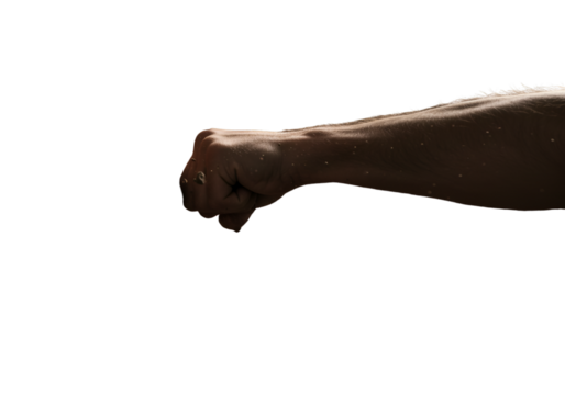 Isolated Photo Of A Human Fist Punching With Power And Strength On Black Background