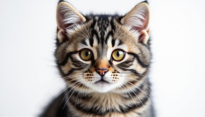 Fototapeta premium A tiger kitten with striking yellow eyes and a black stripe on its nose.