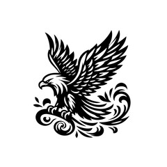 Obraz premium Majestic Black Eagle with Ornate Swirls and Feathers.