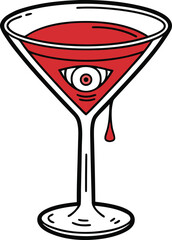 Spooky Eyeball Cocktail Vector Illustration - Old School Tattoo Style Halloween Drink