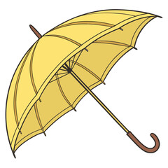 umbrella isolated on white background, Bright yellow umbrella with curved wooden handle—classic design perfect for rainy day themes, weather graphics, seasonal illustrations, or fashion accessories.