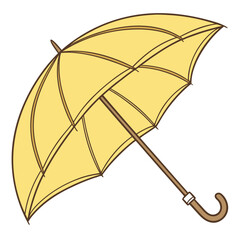 umbrella isolated on white background, Bright yellow umbrella with curved wooden handle—classic design perfect for rainy day themes, weather graphics, seasonal illustrations, or fashion accessories.