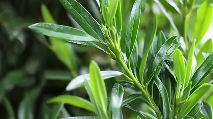 Obraz premium Fresh Green Leaves Vibrantly Glowing in Natural Light with Soft Background for Botanical or Nature Themes