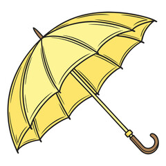 umbrella isolated on white background, Bright yellow umbrella with curved wooden handle—classic design perfect for rainy day themes, weather graphics, seasonal illustrations, or fashion accessories.