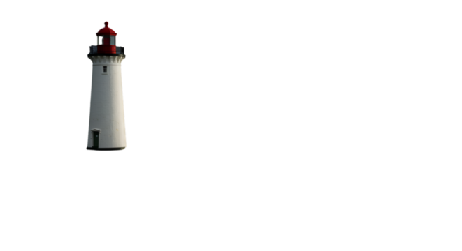 Isolated Photo Of A White Lighthouse With Red Top On Black Background