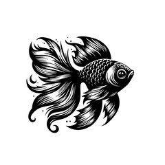 Fototapeta premium Ornate Black Silhouette of a Fantail Goldfish with Flowing Fins.