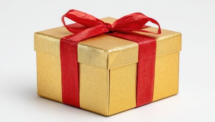 Obraz premium Gold gift box with red ribbon