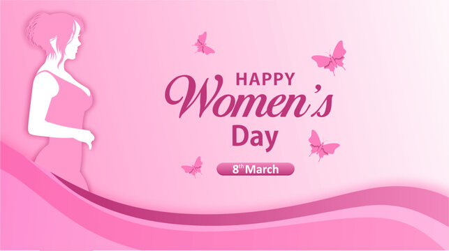 8 March, women's Day greeting card and Happy Women's Day banner design, International Women's Day celebration,