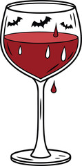 Vampire Wine Glass with Bats - Spooky Halloween Drink Vector Illustration