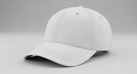 Fototapeta premium A plain white baseball cap isolated on a light grey background