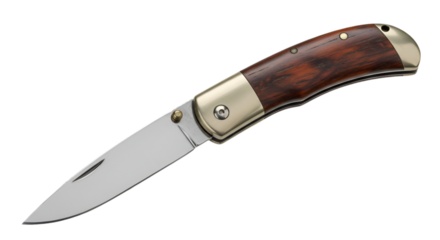 Isolated Pocket Knife Illustration Silver Blade Brown Handle with Gold Detail