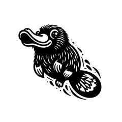 Fototapeta premium Stylized Black and White Illustration of a Playful Platypus.