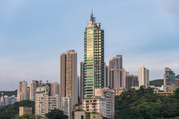 Fototapeta premium View to the skyscarpers of Hong Kong from Blue Pool Road. Cityscape and an endless array of skyscrapers.