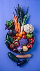 A vibrant assortment of fresh vegetables arranged in a bowl on a colorful surface, perfect for a healthy recipe
