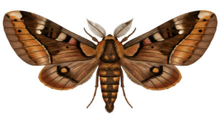 Isolated Realistic Illustration of a Brown Moth with Detailed Wing Pattern on Transparent Background