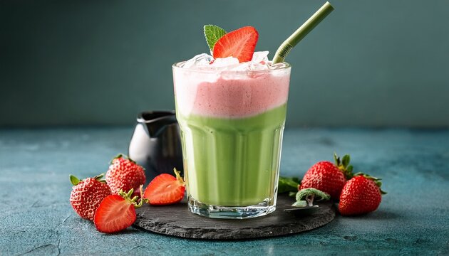 strawberry iced matcha latte