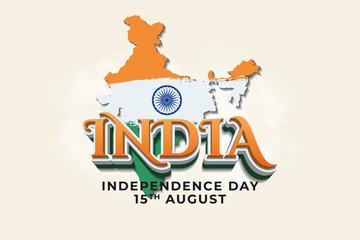 India independence day, India map grunge texture with 3d text letter.