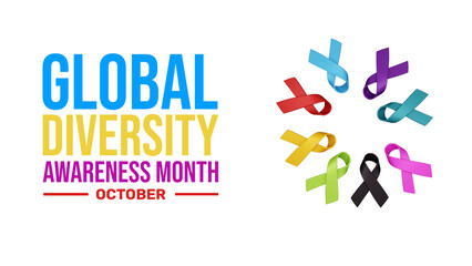 Colorful 3D Awareness Ribbons for Global Diversity Awareness Month – October Celebration of Unity and Inclusion

