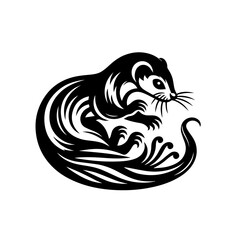Stylized Black Silhouette of a Curled Otter with Flowing Lines.