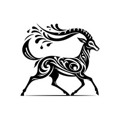 Stylized Black Silhouette of a Gazelle with Flowing Mane and Tail.