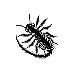 Stylized Black Silhouette of a Grasshopper with Spiky Legs.