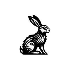 Stylized Black Silhouette of a Sitting Rabbit with Detailed Fur Texture.