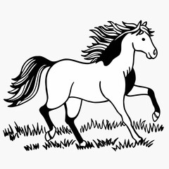 Obraz premium Line art horse running through grass isolated on white background