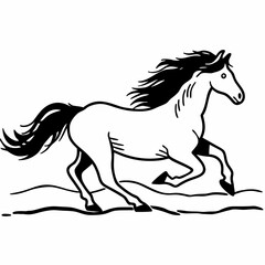 Dynamic black and white horse running gallop isolated on white background